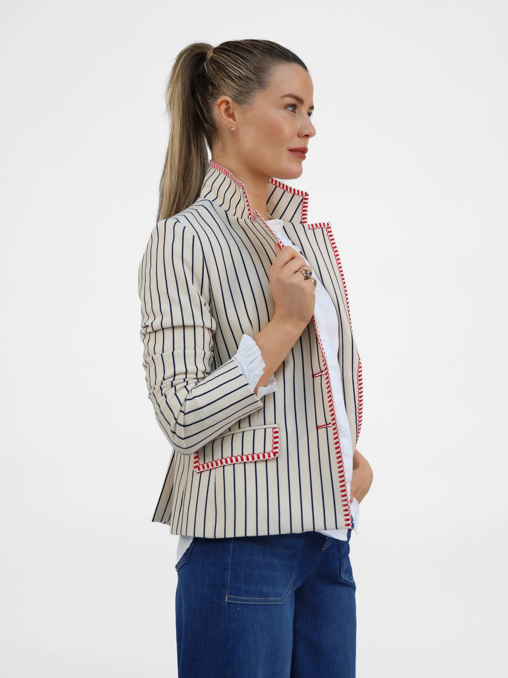 Vilagallo Navy Striped Blazer with Red Trim