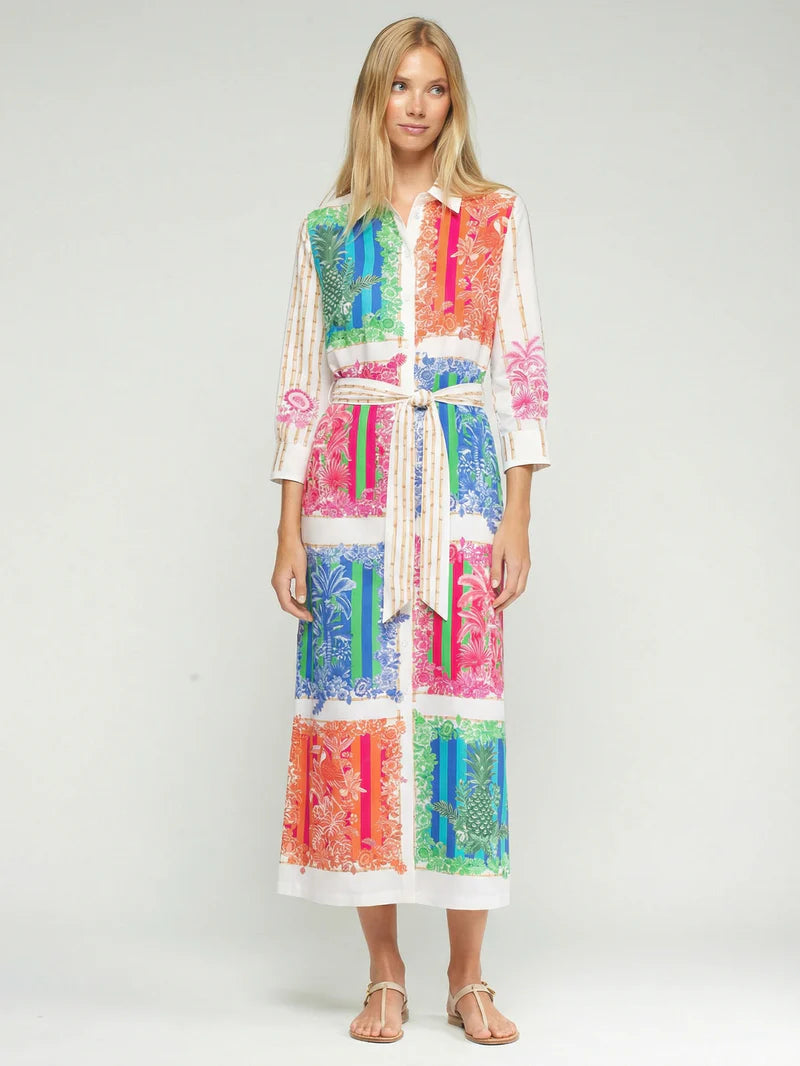 Vilagallo Cream Multicoloured Tropical Print Shirt Dress